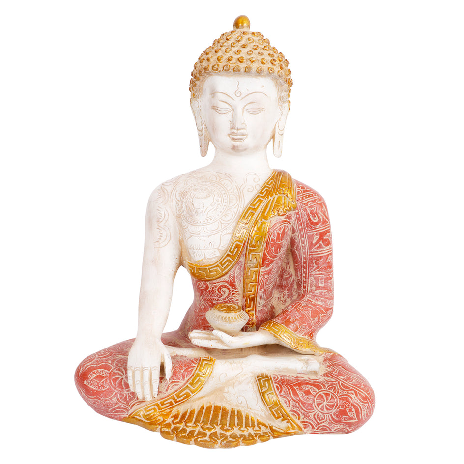 12" Bhumisparsha Buddha Marble Finish Brass Idol