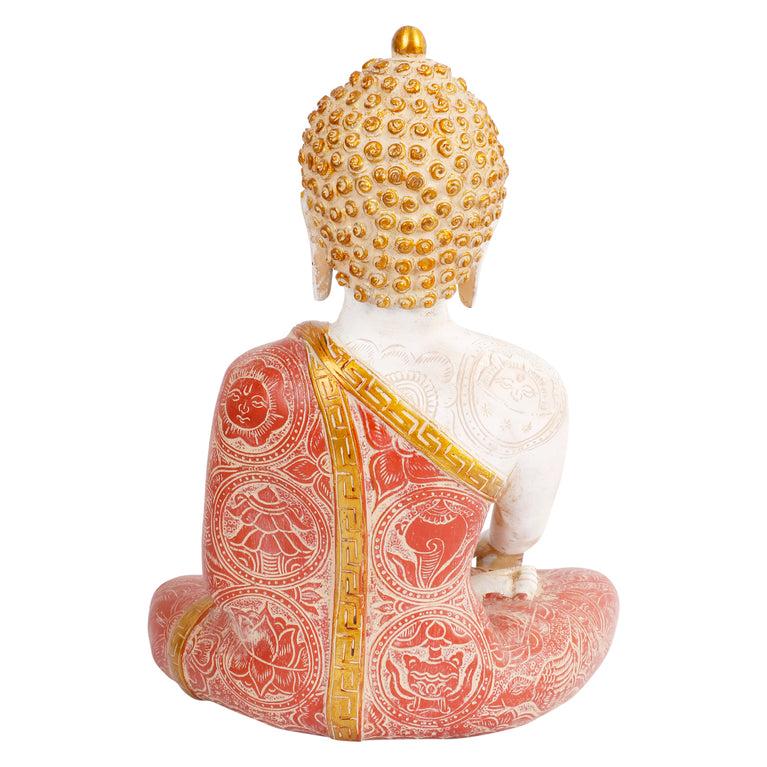 12" Bhumisparsha Buddha Marble Finish Brass Idol