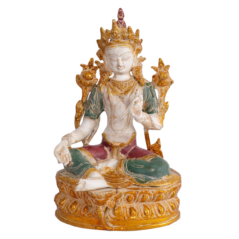12" Tibetan Buddhist Goddess Green Tara In Brass with Marble Finish