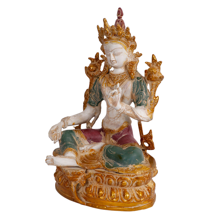 12" Tibetan Buddhist Goddess Green Tara In Brass with Marble Finish