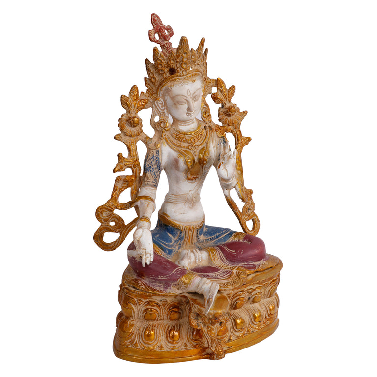 14" Tibetan Buddhist Goddess Green Tara In Brass With Marble Finish