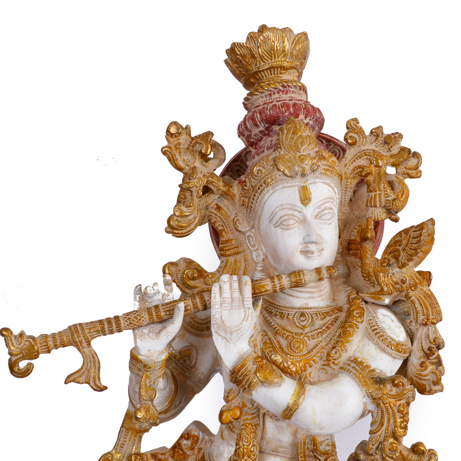 29" Lord Krishna Brass Murti Marble Finish