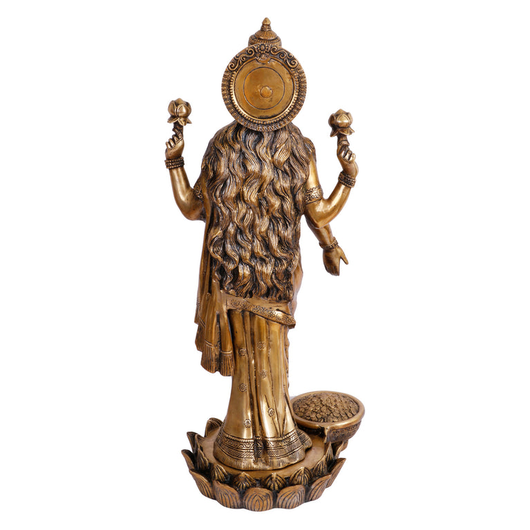 25" Laxmi Goddess Lakshmi Standing on Lotus Brass Murti
