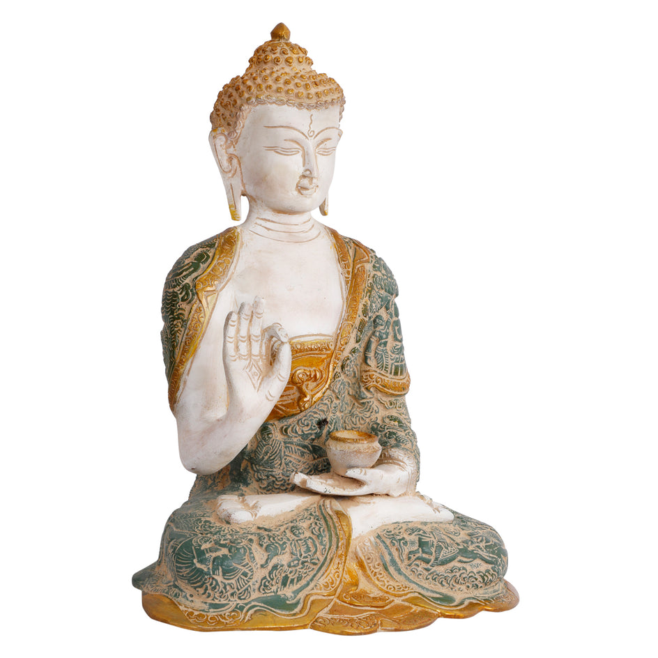12" Blessing Buddha Marble Finish Brass Idol