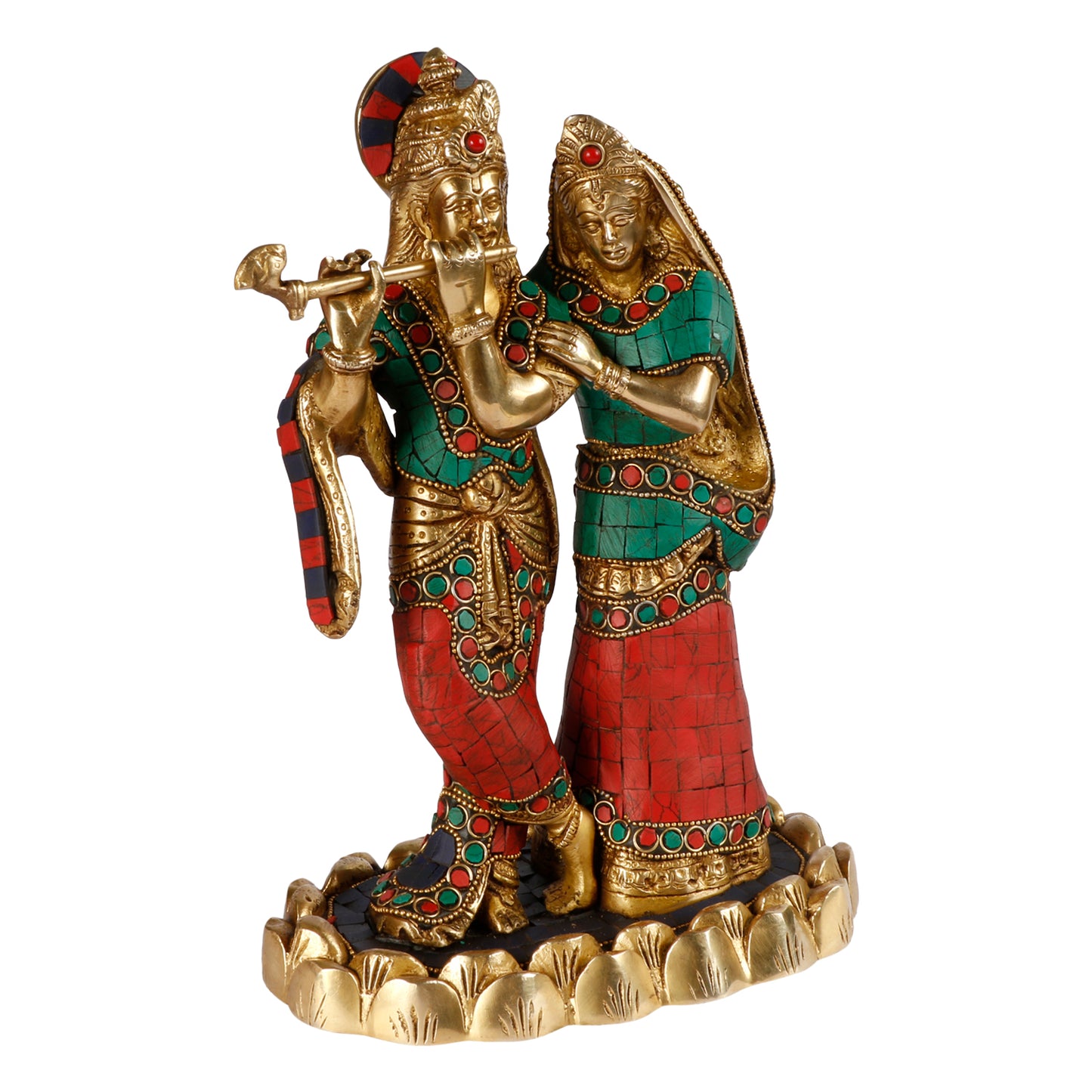 Brass Radh Krishna Idol in Multicolor Height 10 Inch - SvarupArt