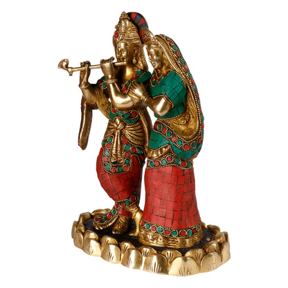 Brass Radh Krishna Idol in Multicolor Height 10 Inch - SvarupArt