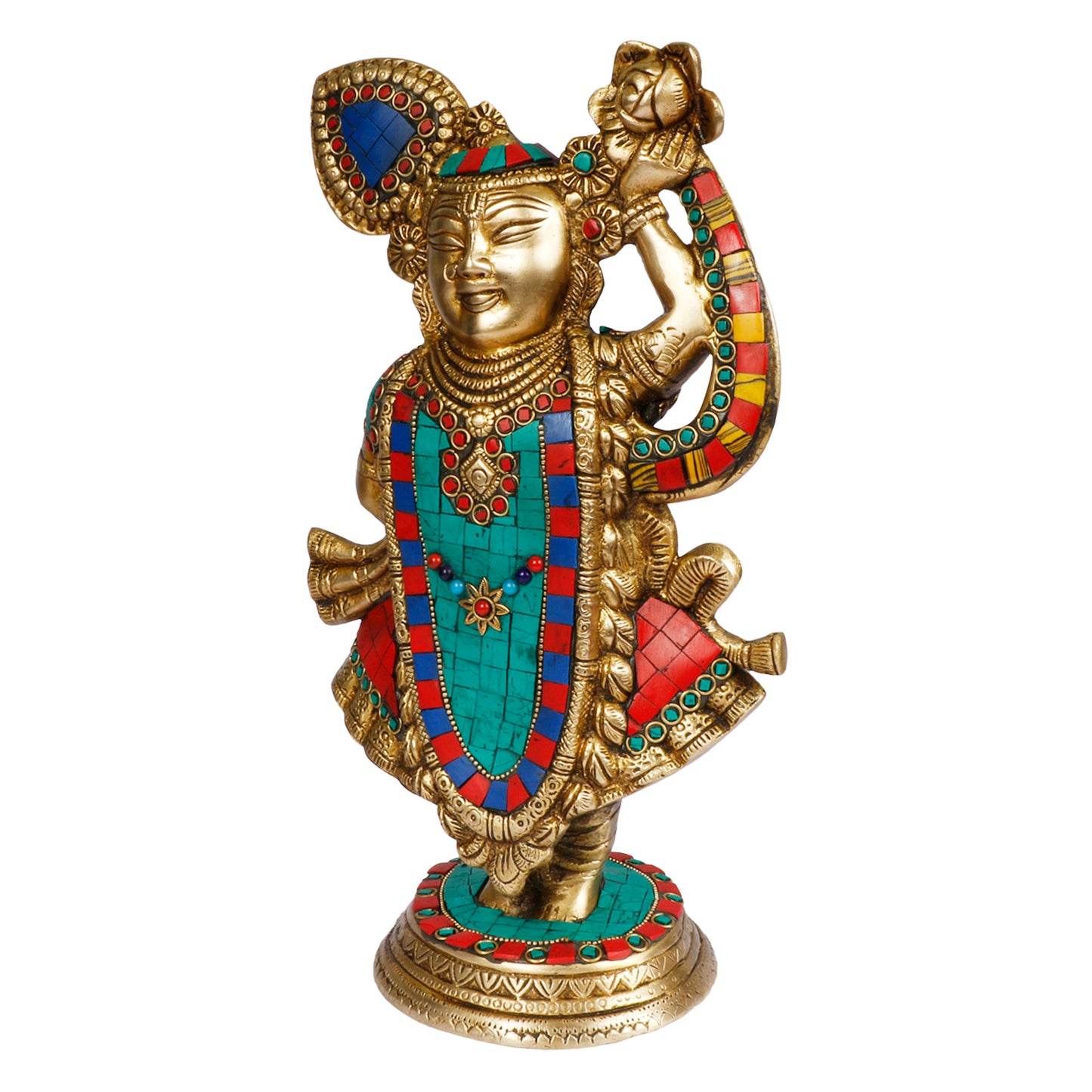 Brass Dwarkadhish Shrinath Ji Krishna Bhagwan Idol Murli Kishan Murti Playing Bansuri Gift for Home Mandir Decor - SvarupArt