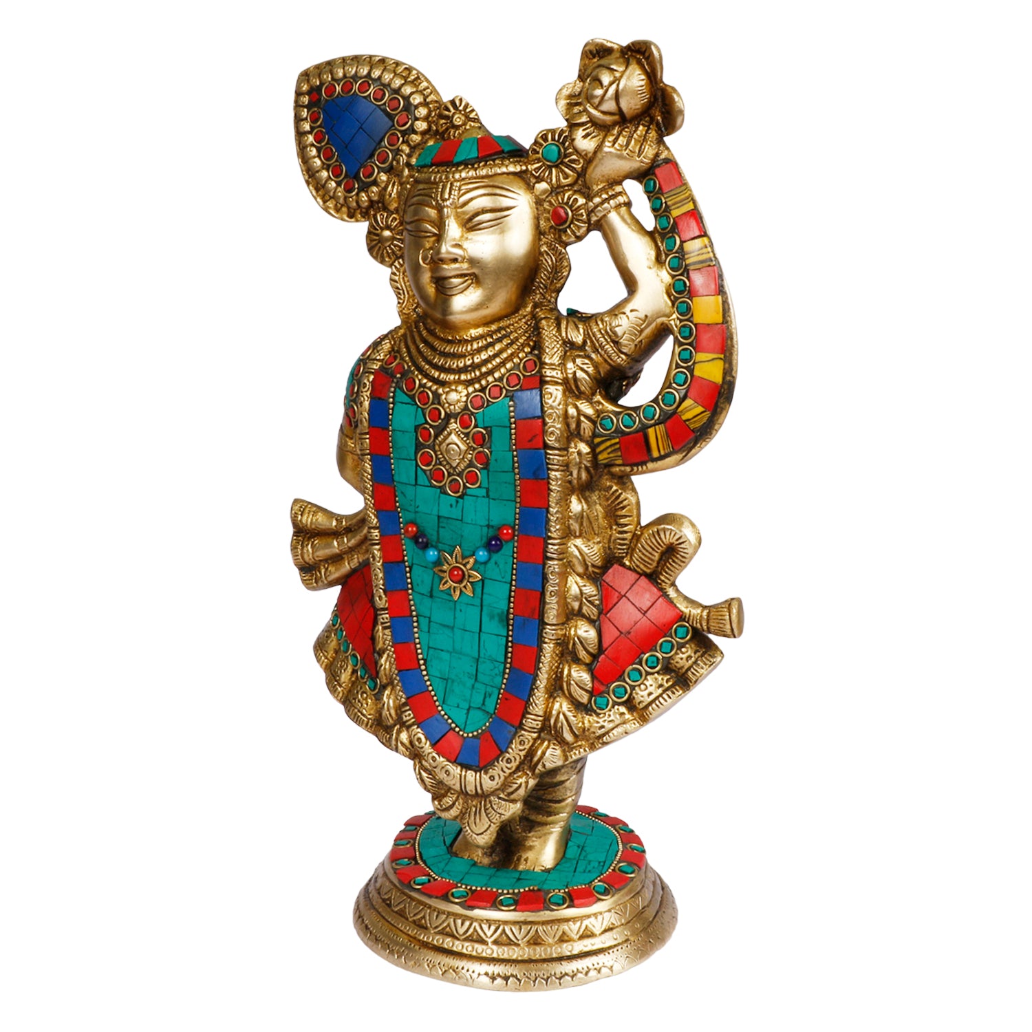 Brass Dwarkadhish Shrinath Ji Krishna Bhagwan Idol Murli Kishan Murti Playing Bansuri Gift for Home Mandir Decor - SvarupArt