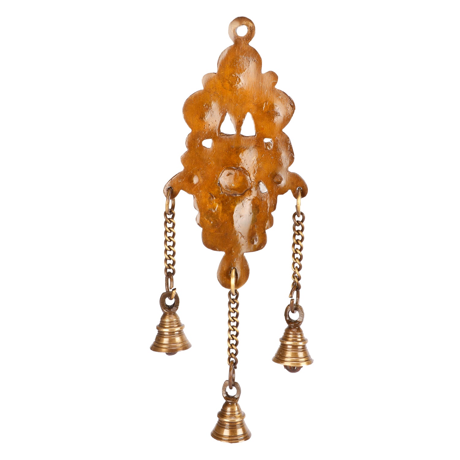 10 Inch Gold Color Brass Diya with 3 Bells on Chain: Designer Wall Decor & Gift for Home/Office. - SvarupArt