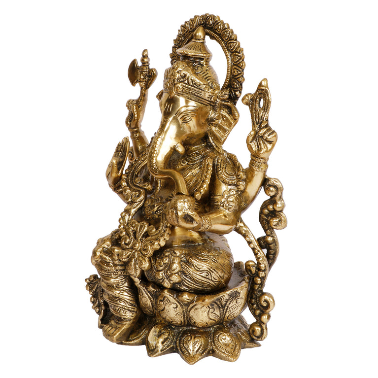 12" Ganesha Bhagwan Brass Statue