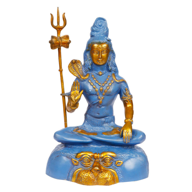 13" Lord Shiva Brass Murti Blue Gold Finish.