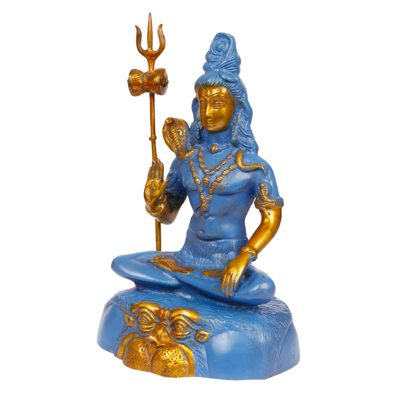 13" Lord Shiva Brass Murti Blue Gold Finish.