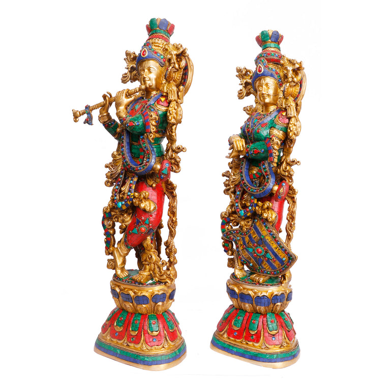 29" Radha Krishna Brass With Gemstone Handwork