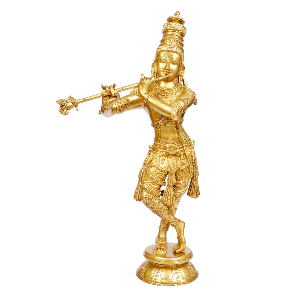 23" Lord Krishna Playing Flute Brass Idol