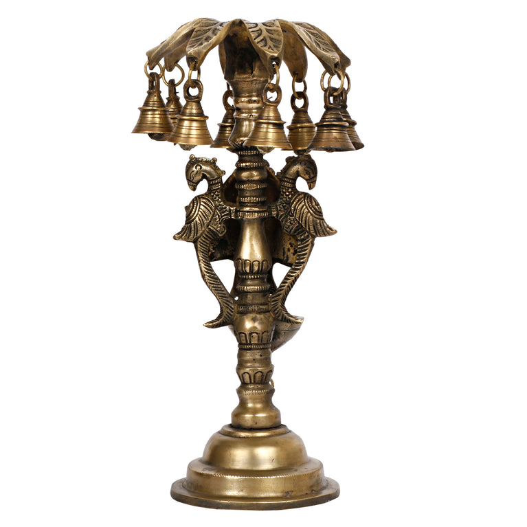 12 Ganesha Oil Diya with Bells Candle Holder Brass