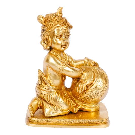 Brass Bal Gopal Makhan Chor Murti in Gold Color Height 7 Inch - SvarupArt