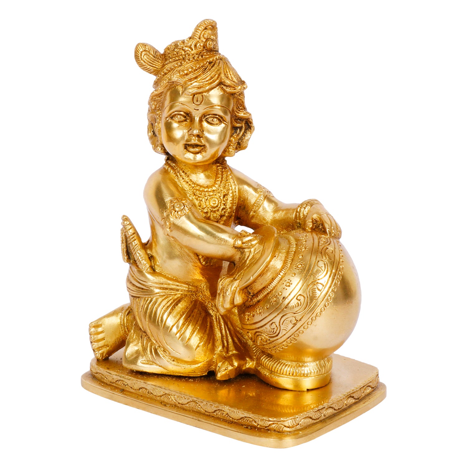 Brass Bal Gopal Makhan Chor Murti in Gold Color Height 7 Inch - SvarupArt
