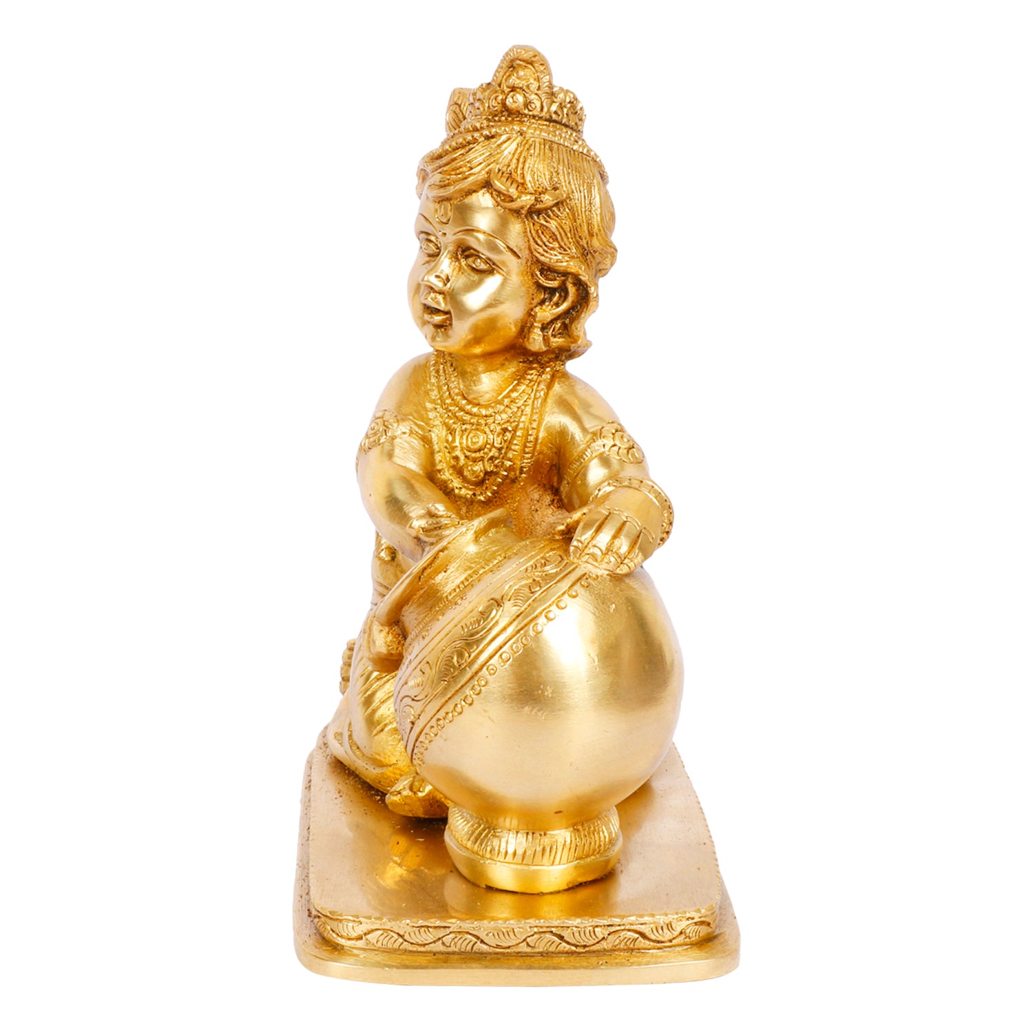 Brass Bal Gopal Makhan Chor Murti in Gold Color Height 7 Inch - SvarupArt