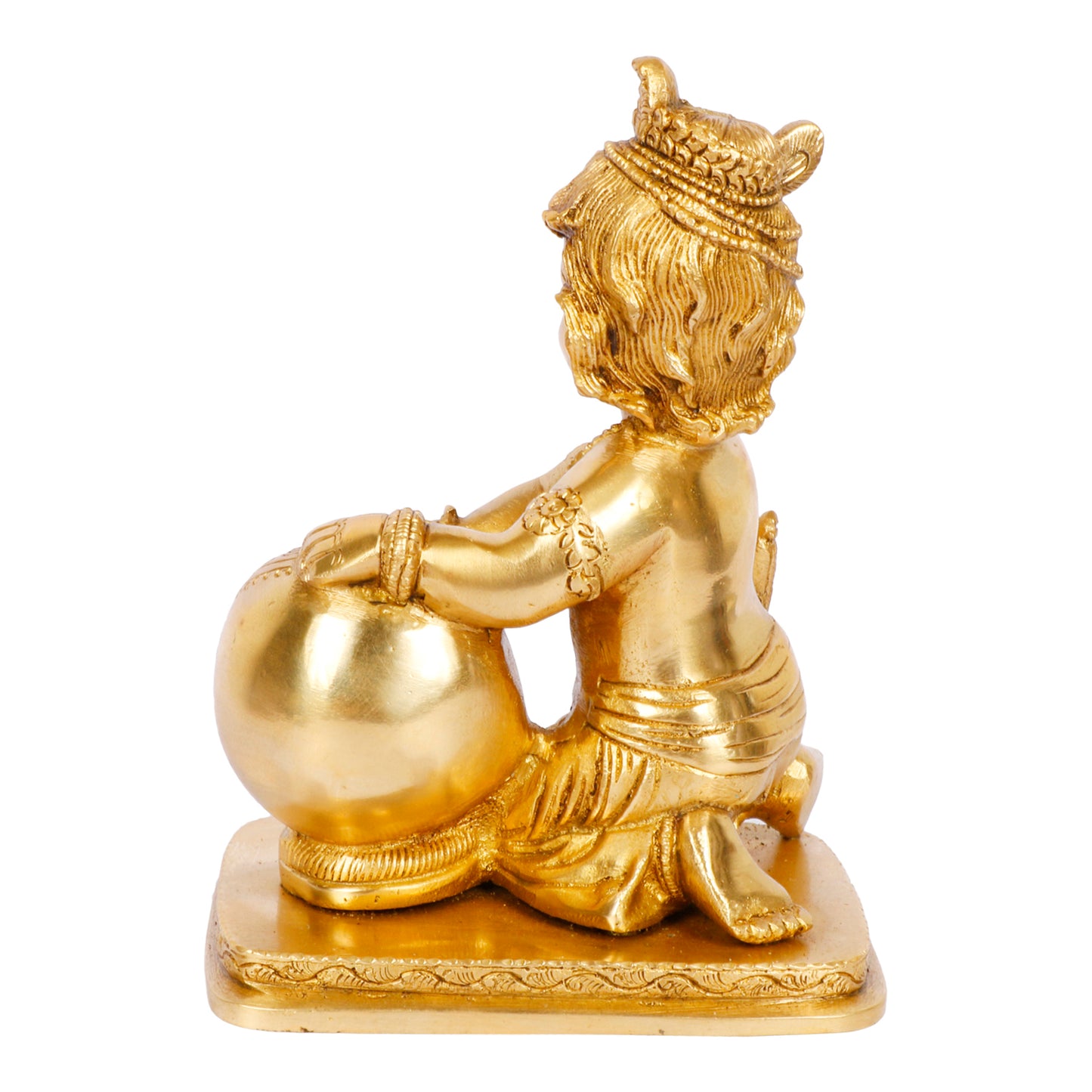 Brass Bal Gopal Makhan Chor Murti in Gold Color Height 7 Inch - SvarupArt