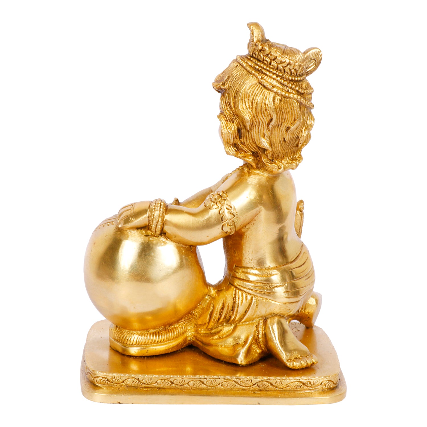 Brass Bal Gopal Makhan Chor Murti in Gold Color Height 7 Inch - SvarupArt