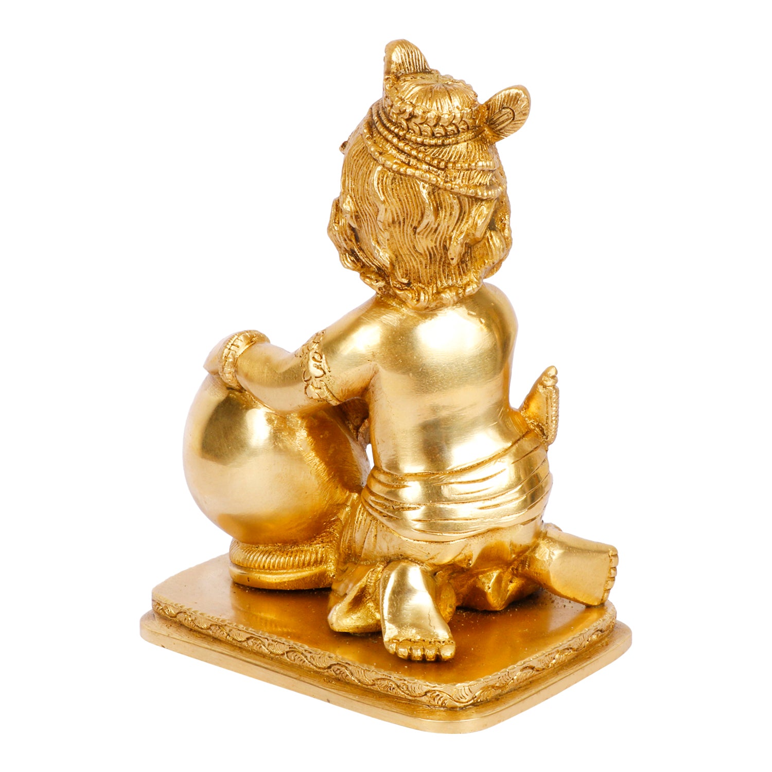Brass Bal Gopal Makhan Chor Murti in Gold Color Height 7 Inch - SvarupArt