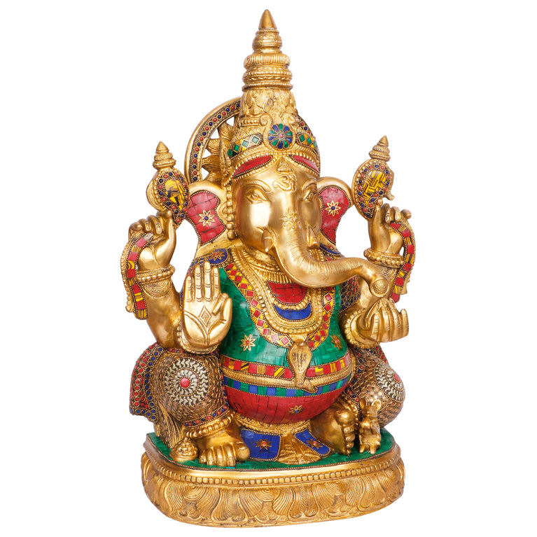 20" God Ganesha Brass with Inlay