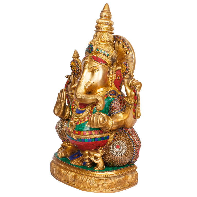 20" God Ganesha Brass with Inlay