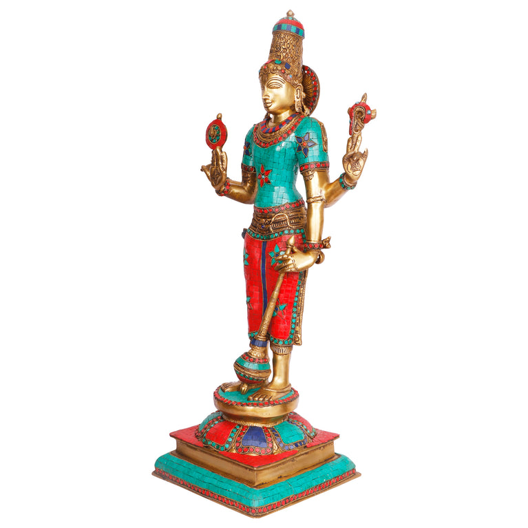 29" Bhagwan Vishnu Narayan Brass with Gemstone Handwork