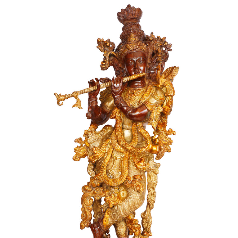 29" Lord Krishna Brass Murti Brown & Gold Finish