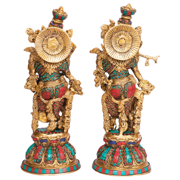 15" Radha Krishna Brass with Gemstone Handwork