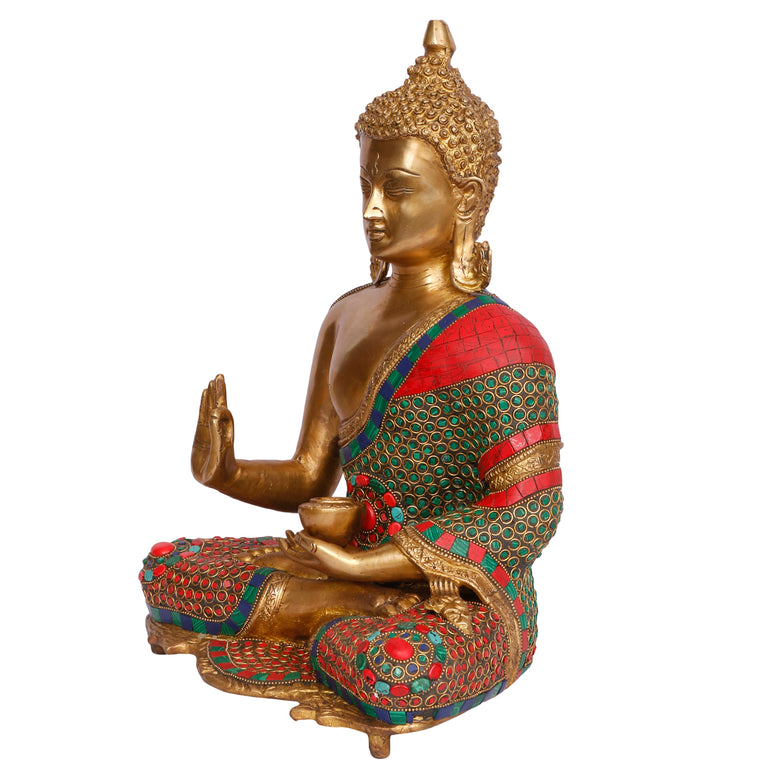 16" Buddha  Brass Turquoise Stone Work