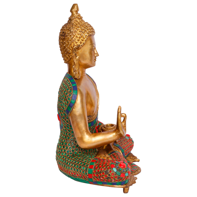 16" Buddha  Brass Turquoise Stone Work