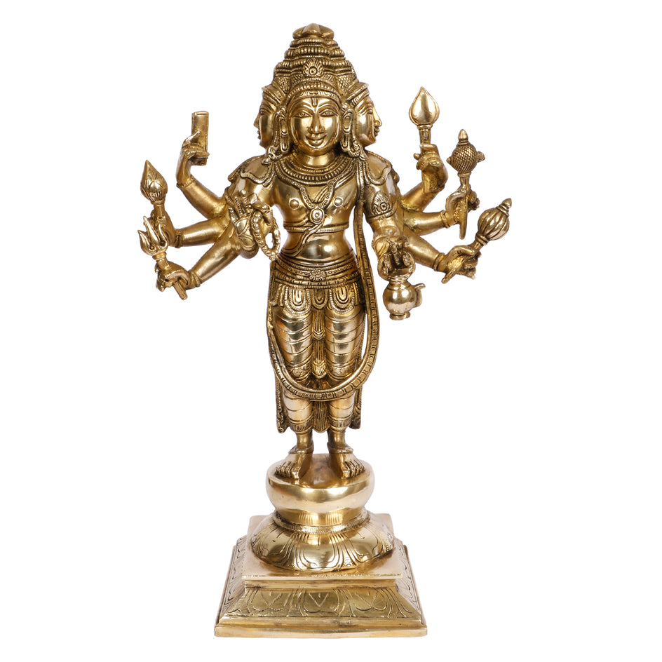 15" Brahma The Creator in Trimurti Brass Idol