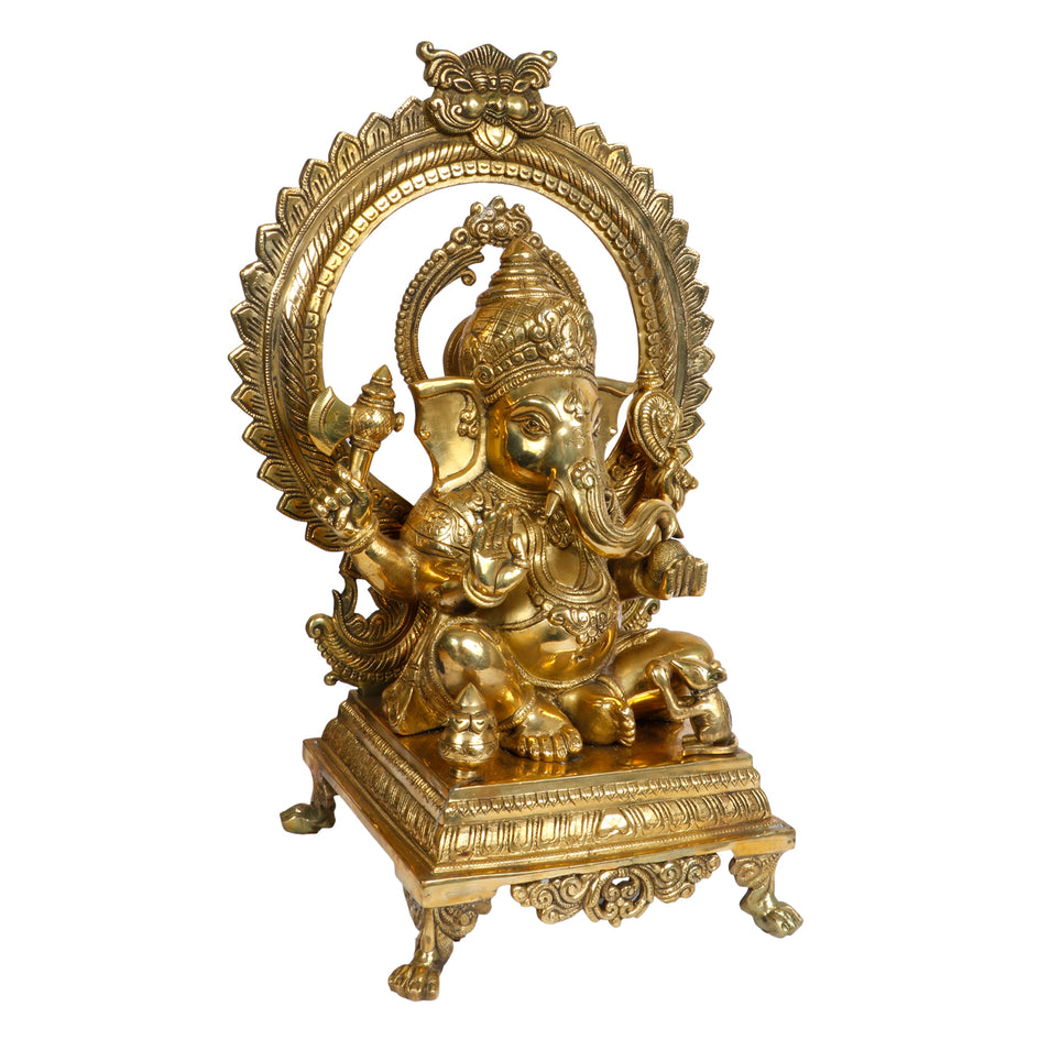 20" Lord Ganesha Sitting on singhasana Brass Murti