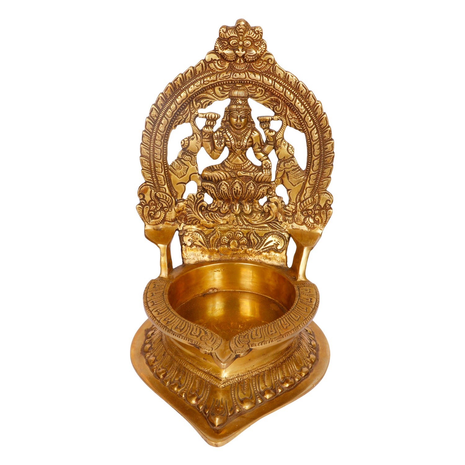 12 Inch Large Gold Color Brass Laxmi Diya with Big Container: Ideal for Home, Temple, Wedding Gifts & Pooja - SvarupArt