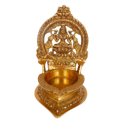 12 Inch Large Gold Color Brass Laxmi Diya with Big Container: Ideal for Home, Temple, Wedding Gifts & Pooja - SvarupArt