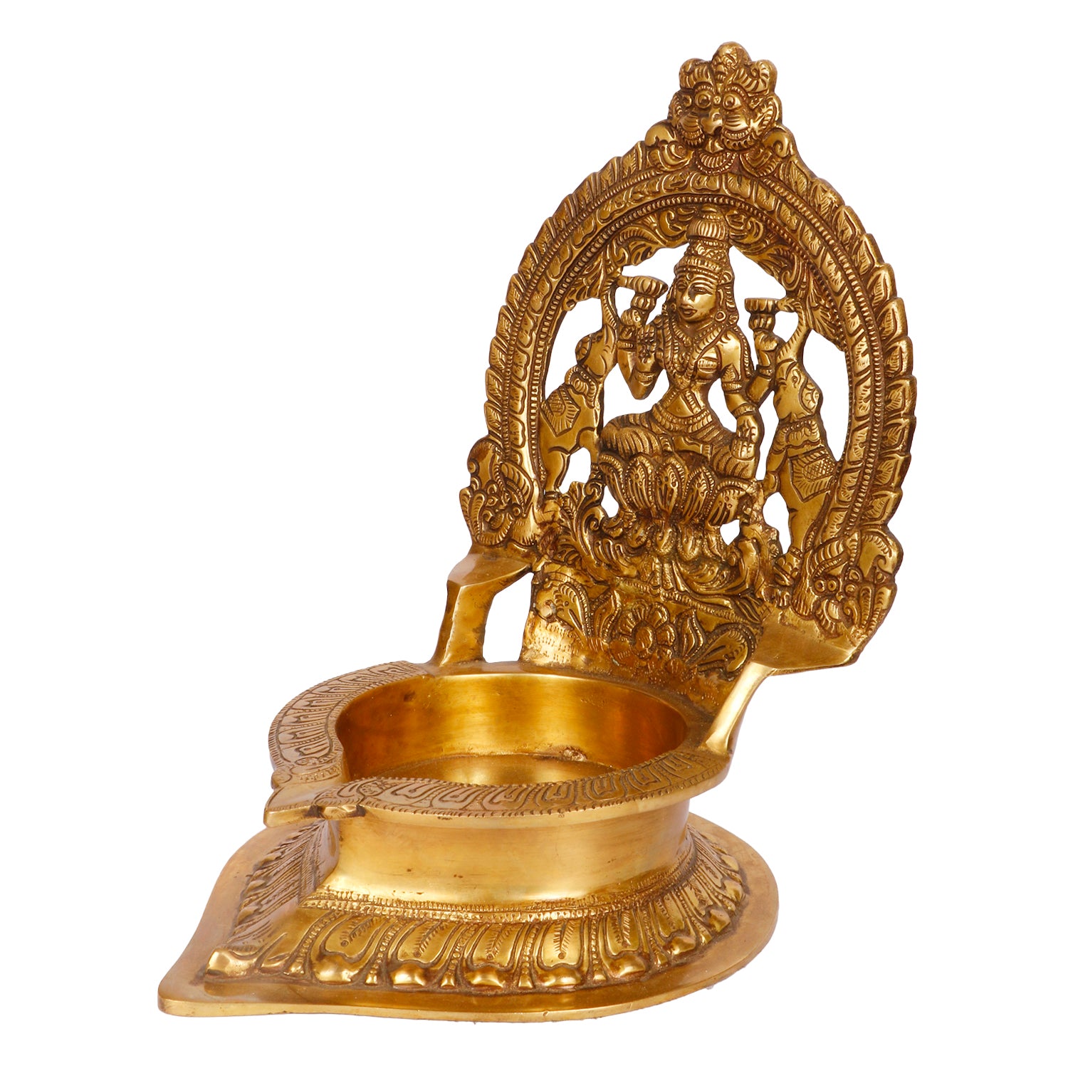 12 Inch Large Gold Color Brass Laxmi Diya with Big Container: Ideal for Home, Temple, Wedding Gifts & Pooja - SvarupArt