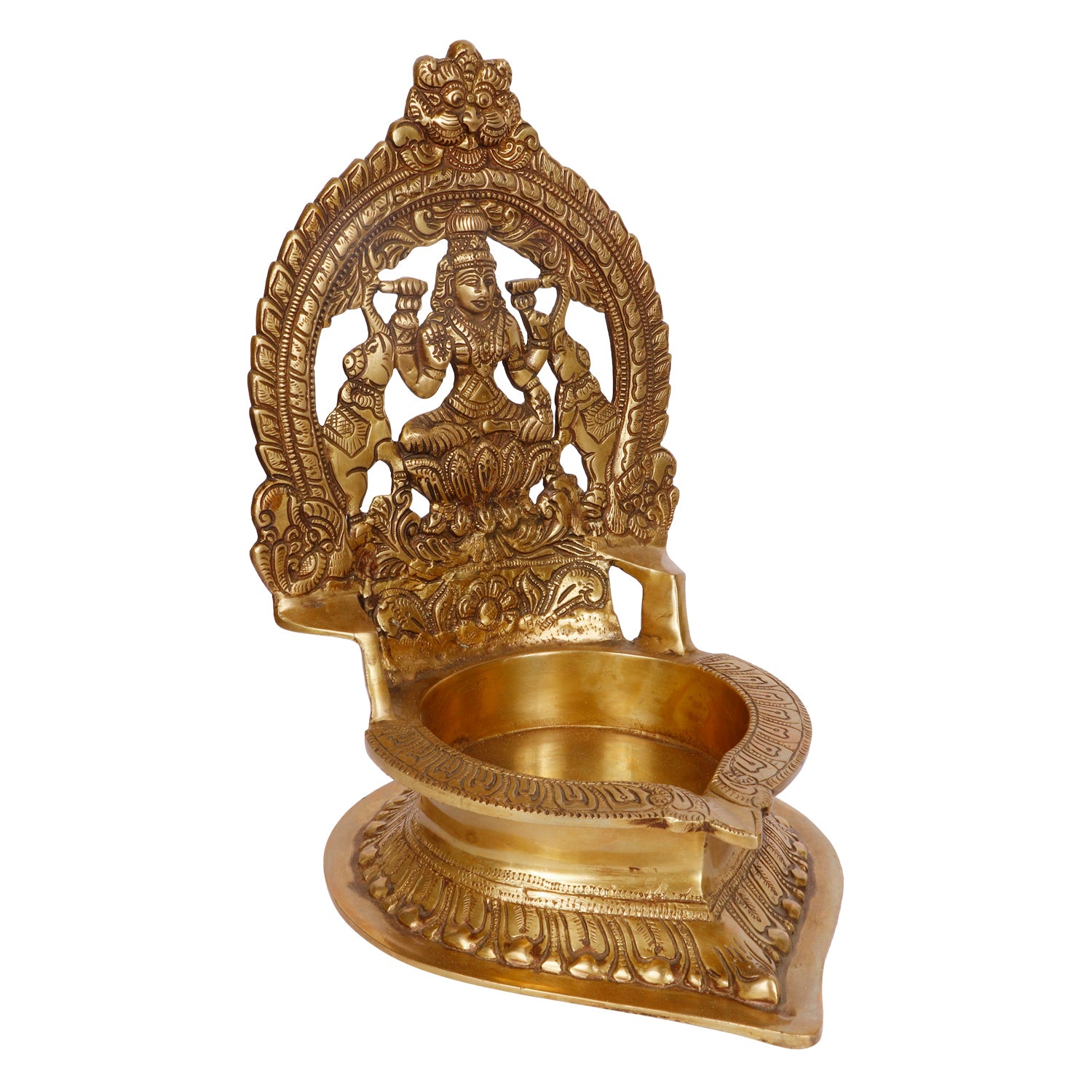 12 Inch Large Gold Color Brass Laxmi Diya with Big Container: Ideal for Home, Temple, Wedding Gifts & Pooja - SvarupArt