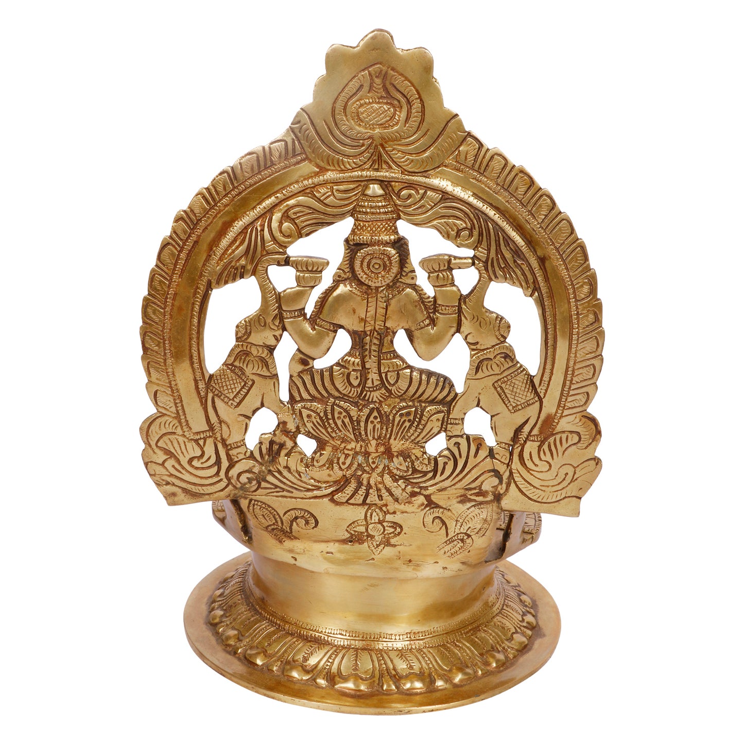 12 Inch Large Gold Color Brass Laxmi Diya with Big Container: Ideal for Home, Temple, Wedding Gifts & Pooja - SvarupArt