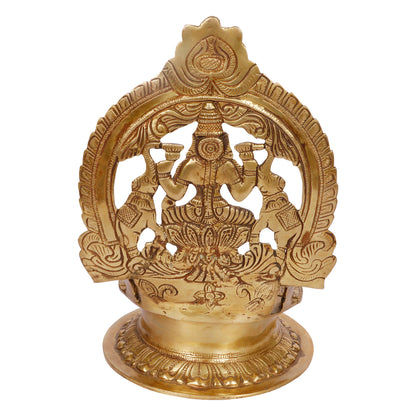 12 Inch Large Gold Color Brass Laxmi Diya with Big Container: Ideal for Home, Temple, Wedding Gifts & Pooja - SvarupArt