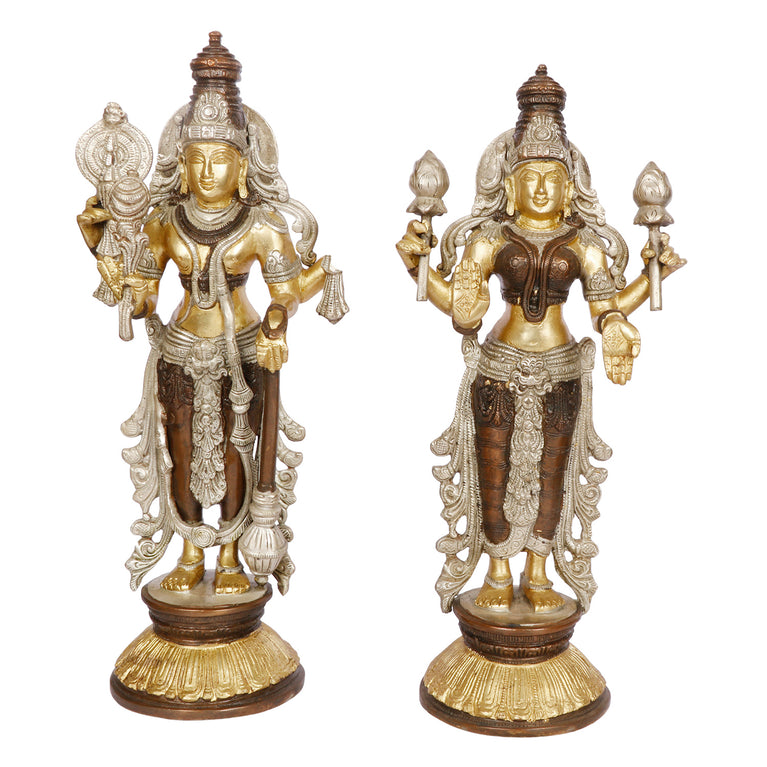 13" Vishnu Laxmi Brass Murti Copper Gold Finish
