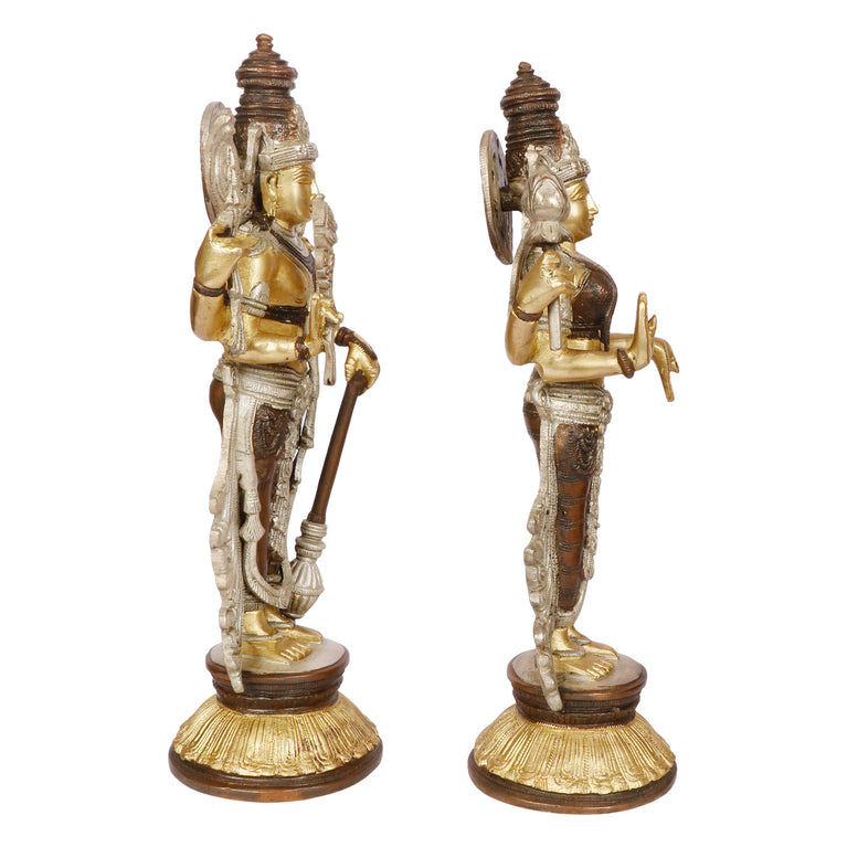 13" Vishnu Laxmi Brass Murti Copper Gold Finish