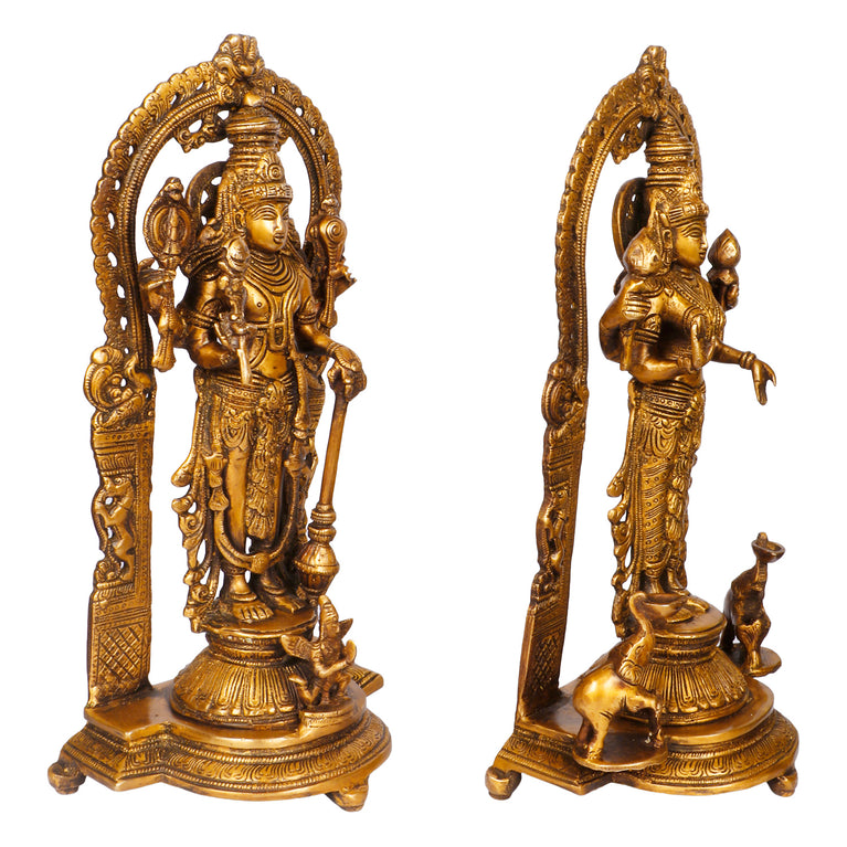 16" Vishnu Lakshmi with Prabhavali and Elephant Diyas In Brass