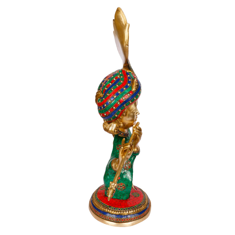 22" Lord Krishna Playing Flute Brass with Multicolor Gemstone Handwork