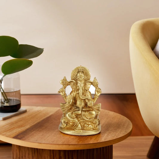 Brass Ganesha Idol – Exquisite Sitting Ganpati Murti for Home, Office & Gift, 5 Inch