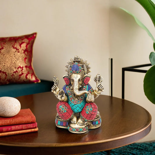 Multicolor Brass Ganesha Idol