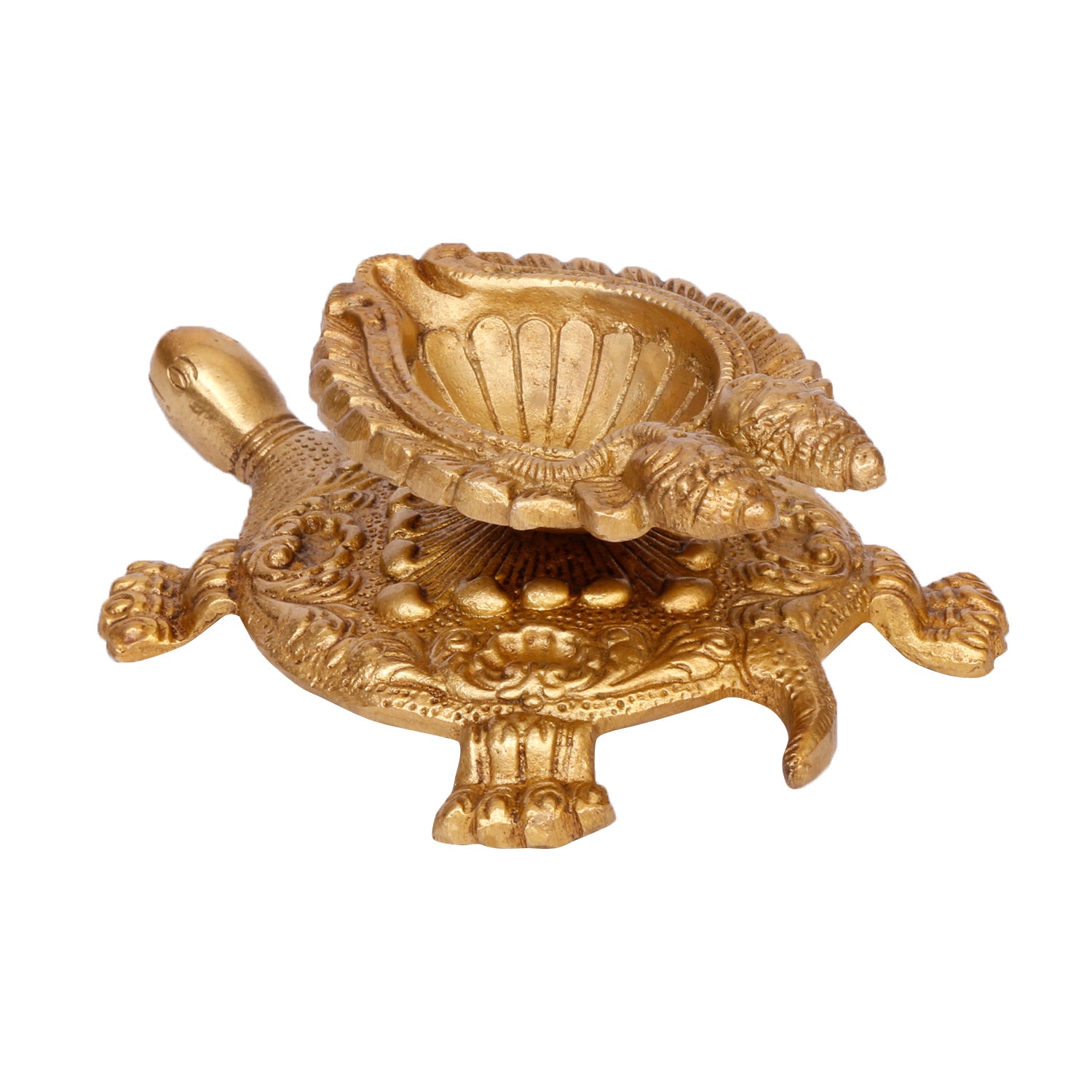 2 Inch Gold Color Brass Diya Tortoise with Laxmi Ganesh: Vastu Kachua Designer Deepak Deepam for Home Decor - SvarupArt